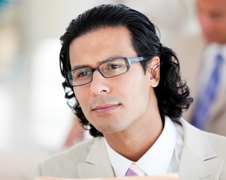 Portrait of a serious businessman wearing glassesの写真素材