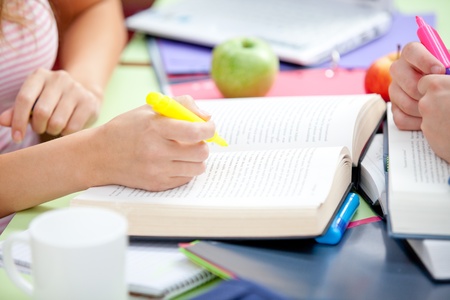 Close-up of two students studying together