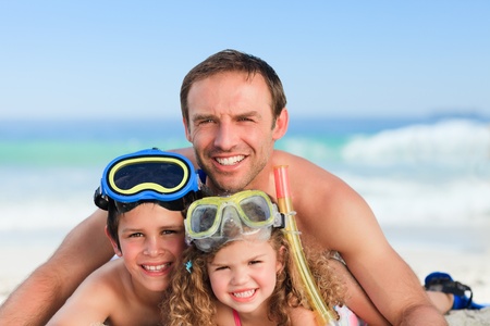 Children with their fatherの写真素材