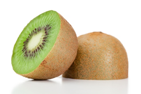 Halved kiwi on a white backgroundの写真素材