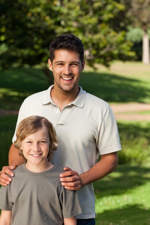 Son and his father in the parkの写真素材