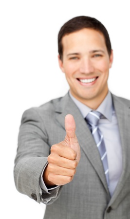 Cheerful businessman with thumb up の写真素材