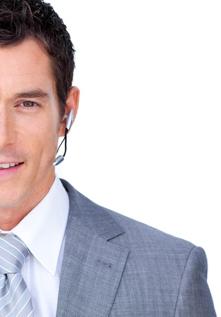 Attractive male executive with headset onの写真素材