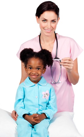 Afro-american little girl attending medical check-up の写真素材