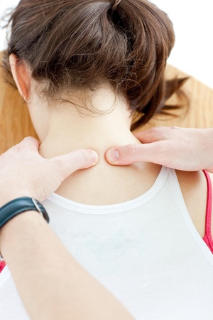 Close-up of a woman receiving a back massage の写真素材