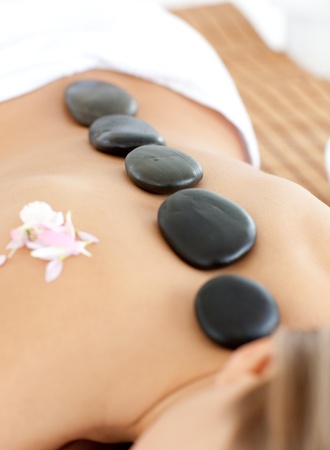 Close-up of a young woman receiving a Spa treatmentの写真素材