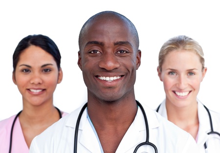 Afro-american surgeon with two nursesの写真素材
