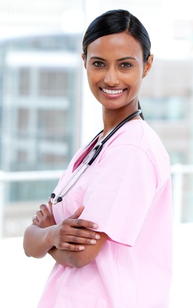 Portrait of a smiling afro-american nurseの写真素材