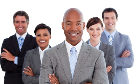 Smiling business people looking at the camera Smiling business people looking at the camera