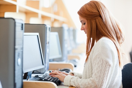 Young student working with a computer in an IT room