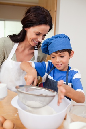 Mother and son baking togetherの写真素材