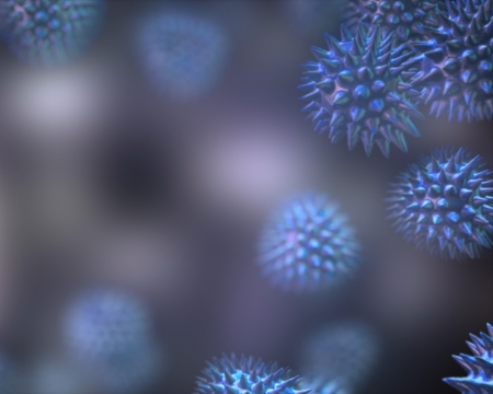 Blue virus cells on black background