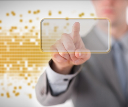 Businessman touching on buttonの写真素材