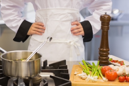 Chef making vegetable soupの写真素材