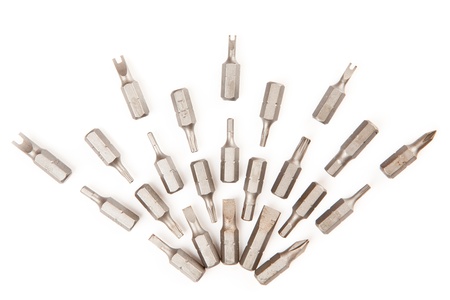 Silver drill attachments fanned out