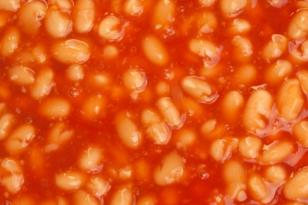 Beans in tomato sauce close upの写真素材