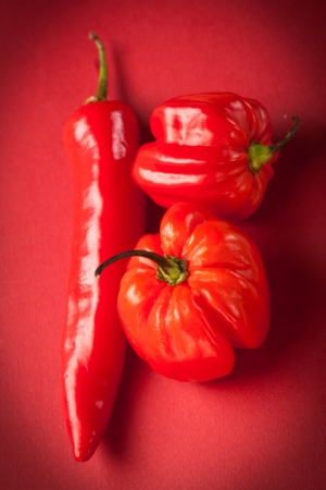 Selection of red thai and scotch bonnet chile'sの写真素材