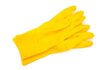 Yellow rubber cleaning glovesの写真素材