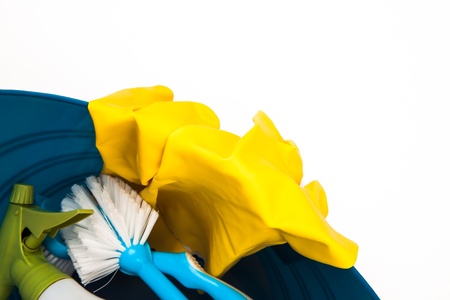 Cleaning products in bucketの写真素材