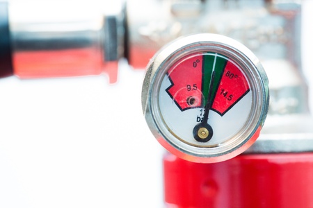 Close up of safety gauge of fire extinguisher