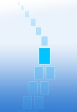 Blue rectangular shapes falling against a gradient backgroundの写真素材