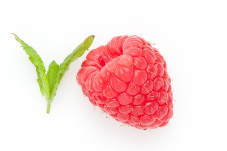Raspberry against a white backgroundの写真素材