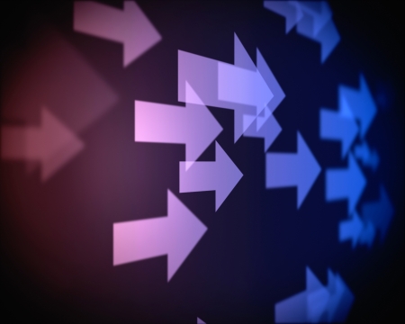 Background of multiple purple arrows going on the rightの写真素材