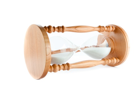 Hourglass on the side against a white background