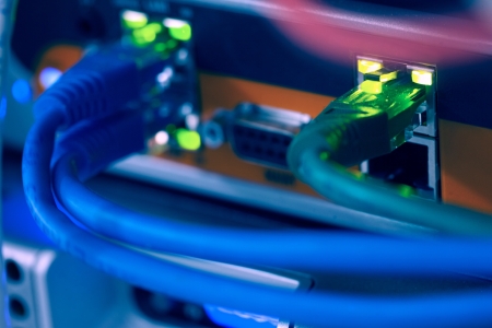 Close-up of USB wires plugged in a server