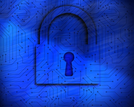 Blue lock on digital backgroundの写真素材