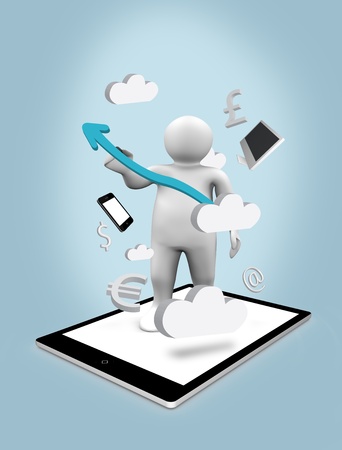 Digital white figure on a tablet pcの写真素材