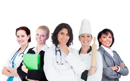 Women in the workplace against white backgroundの写真素材