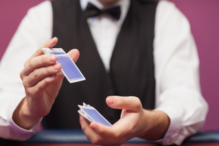Deck of cards being shuffledの写真素材