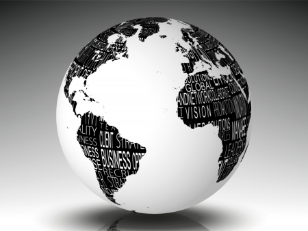 White earth with business terms on grey backgroundの写真素材