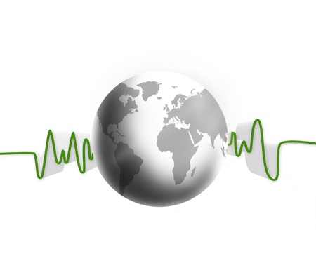 Green and white waveform with white earth on white backgroundの写真素材