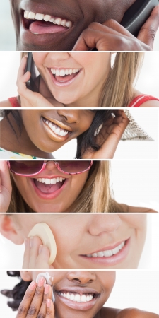Dental care collage of people smiling on white backgroundの写真素材