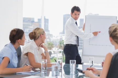 Businessman showing a growing chart during a meetingの写真素材