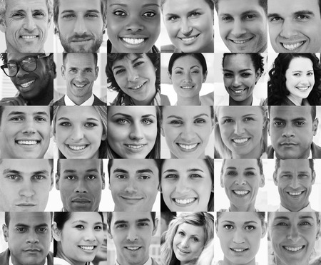 Head shot profile pictures in black and white of smiling applicantsの写真素材