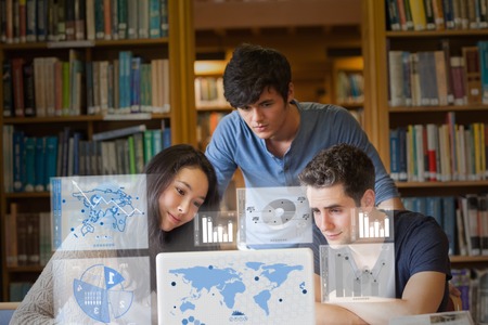 Content students working on digital interface in university library