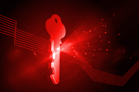Shiny red key on black backgroundの写真素材
