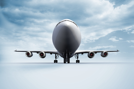 3D plane standing on white groundの写真素材
