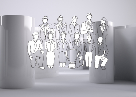Comic figures on abstract grey backgroundの写真素材