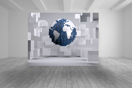 White room with abstract picture of earthの写真素材