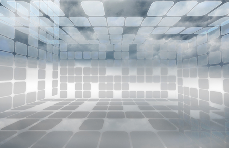 Futuristic grey room of squaresの写真素材