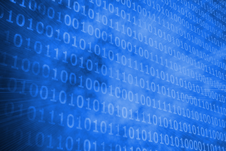 Glowing futuristic binary code on blue backgroundの写真素材