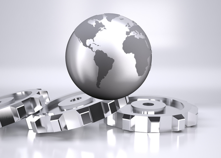 Planet on grey background with cogsの写真素材