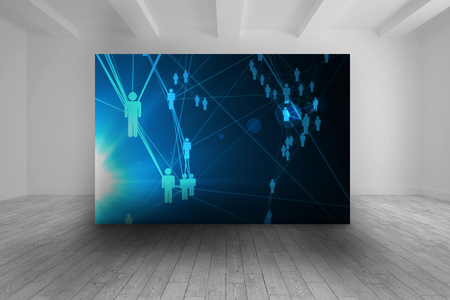 Room with futuristic picture of figuresの写真素材