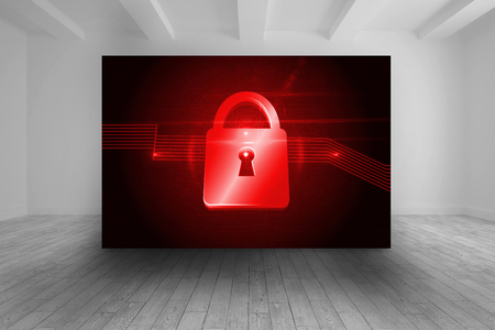 Room with futuristic picture of red lockの写真素材