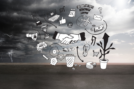 Graphic over balcony and stormy skyの写真素材