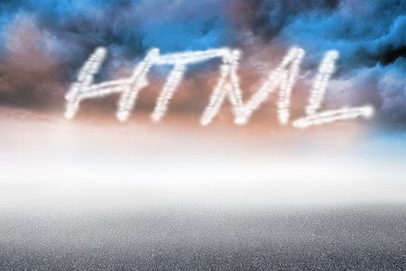 The word html against cloudy landscape backgroundの写真素材